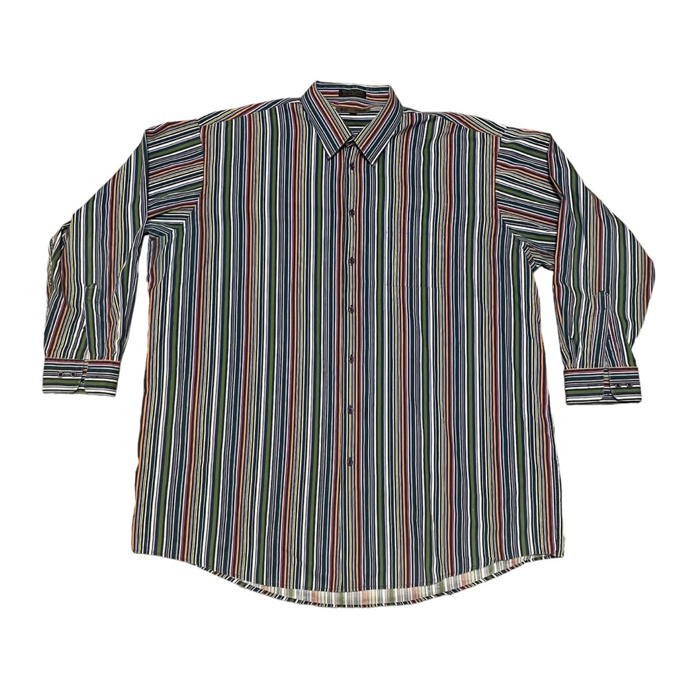 Oleg Cassini Multicolor Striped Long Sleeve Button Front Shirt‎ Size 19 x 36/37